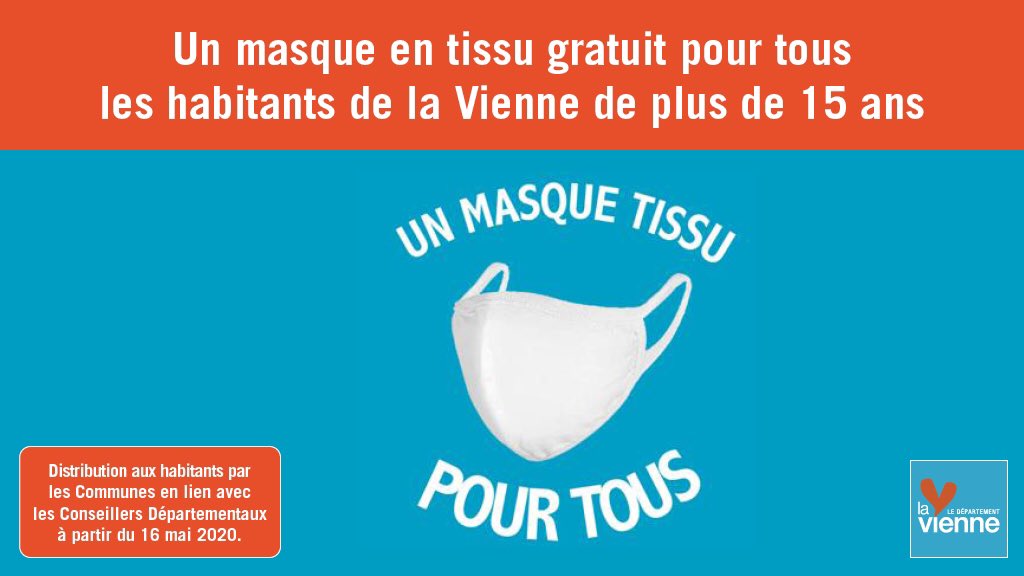departement86's tweet photo. Le #Département va donner un #masque tissu lavable à chaque habitant de la #Vienne de plus de 15 ans. La première livraison vient d’être réceptionnée. La distribution va débuter ce week-end. #ProtégezVous ! #350.000Masques https://t.co/GtploXOlbM