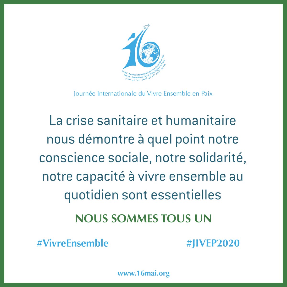Et vous de quoi avez-vous pris conscience avec cette crise ?

#VivreEnsemble #JIVEP2020 
#Paix #Covid19
#DeconfinementJour2 #LeTempsEstVenu