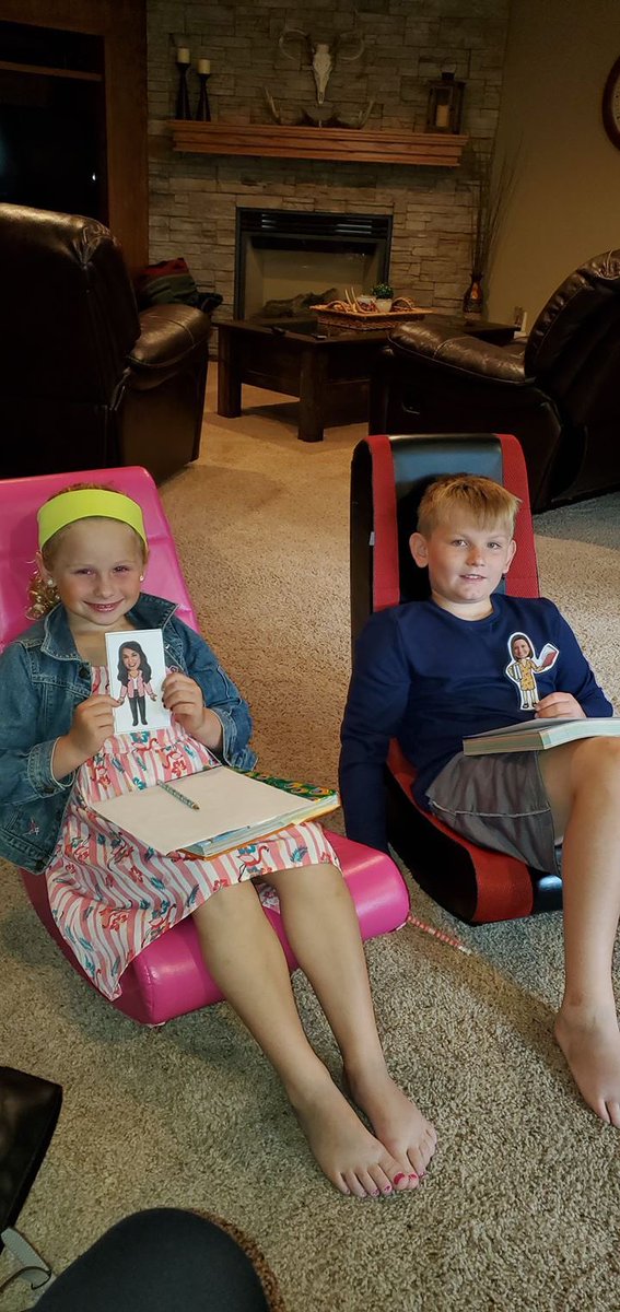 Tyler and his sister learning from home with Flat Mrs. Krall Wieseler and Flat Ms. Lucero!