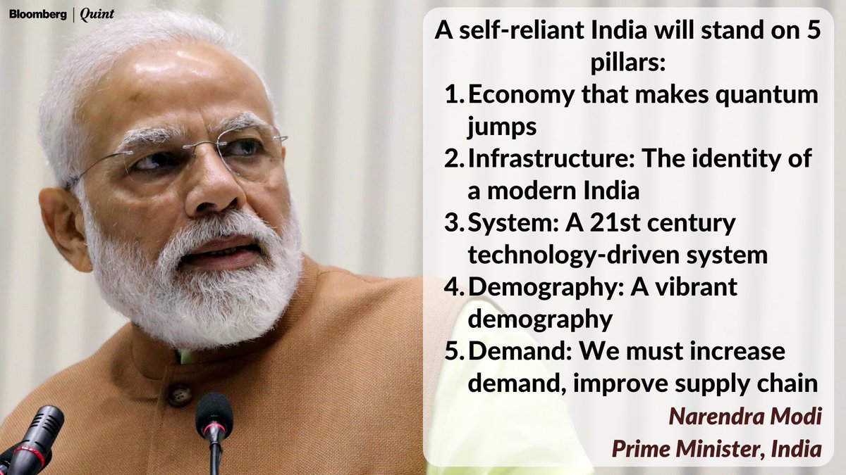 NDTVProfitIndia's tweet photo. A self-reliant India will stand on 5 pillars, says PM Modi. #CoronavirusPandemic 

Watch LIVE: https://t.co/Y3qUw5zIVJ
Read: https://t.co/FqRzIo2bQo https://t.co/RCozs6dbrF