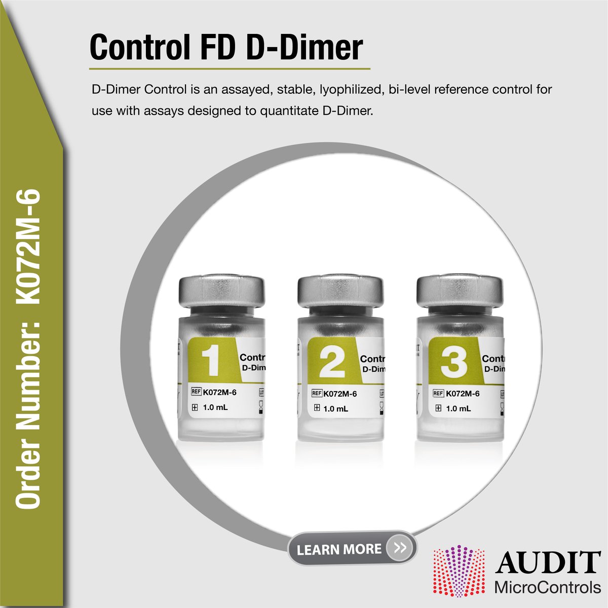 AUDITmicro's tweet photo. Control FD D-Dimer โจ
D-Dimer Control is an assayed, stable, lyophilized, bi-level reference control for use with assays designed to quantitate D-Dimer.
Check it out ๐๐ป
https://t.co/qFoGR036NW
#AUDITMicroControls #ClinicalChemistry #QualityControl #Laboratory https://t.co/mk8gEtPOcW