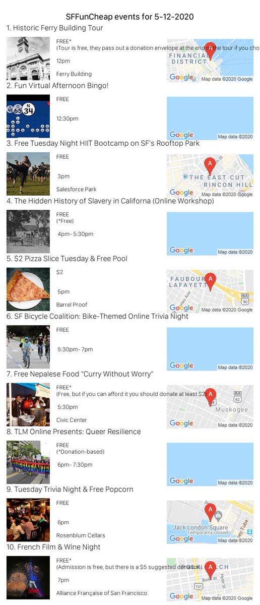 sffuncheap's tweet photo. Events for Tuesday 5/12/20 https://t.co/QB27NJ32tE #sffuncheap https://t.co/NweNcV3HAC