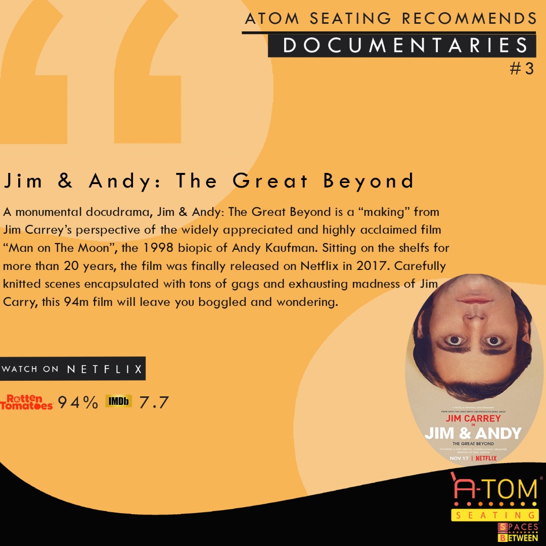 AtomSeating's tweet photo. Documentary Countdown - 3
Jim & Andy: The Great Beyond
#Documentary #AtomSeating #BoredAtHome #Binging #DocumentariesToWatch #Netflix #NetflixDocumentary #InclineToRecline #StayAtHome #HomeStay #MustWatch #StayHome #StaySafe #Bored #Drama #JimandAndy #AndyKaufman #JimCarrey https://t.co/d0f0A5LonS