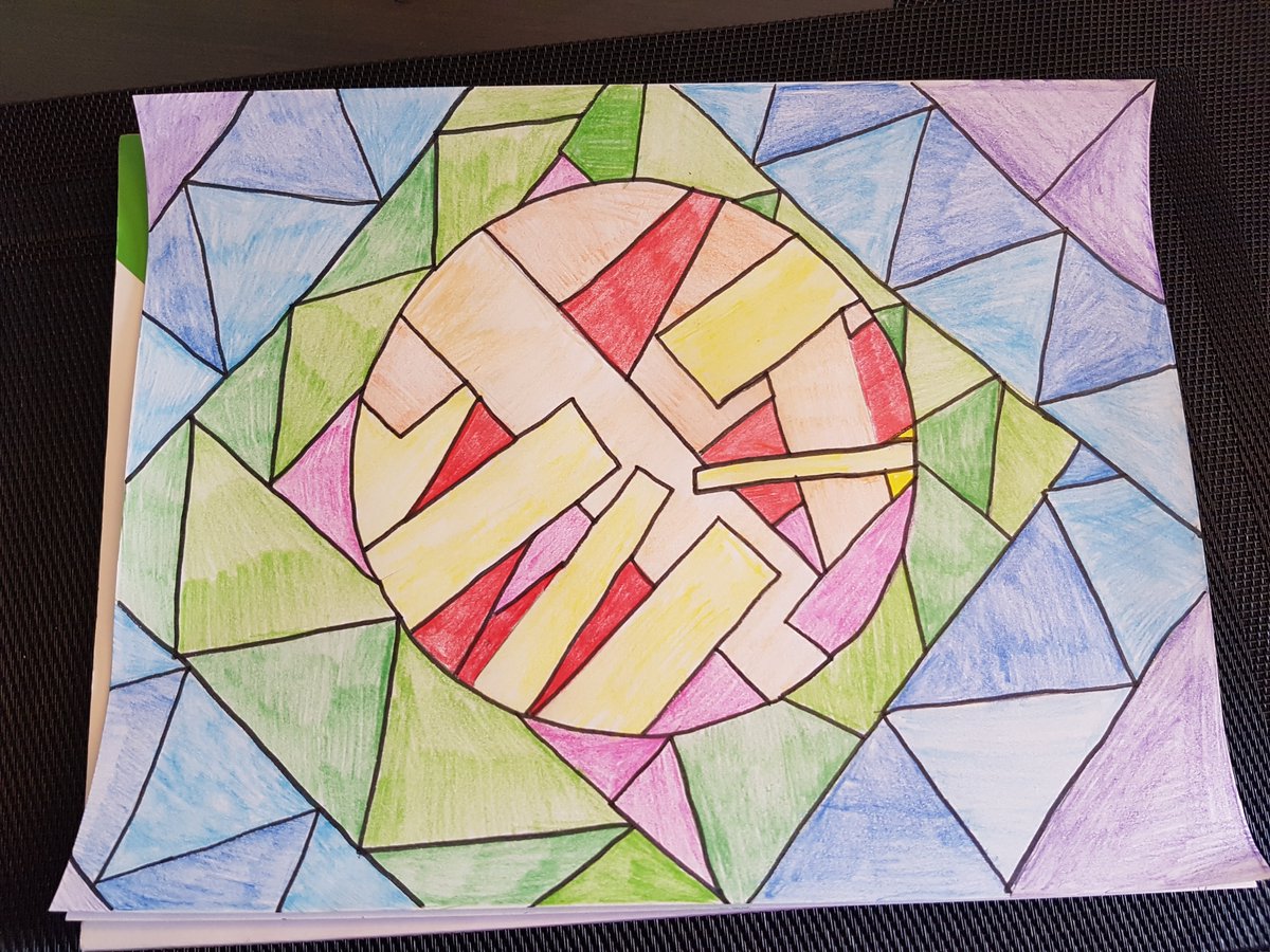 mlle_fsl's tweet photo. To wrap up 2D Geometry I asked students to make their own geometric art. Here's some examples of student submissions. How awesome are these?! 😍 @shcsparis #2DGeometry #FunWithMath #DistanceLearning https://t.co/m7M5ySvJLm