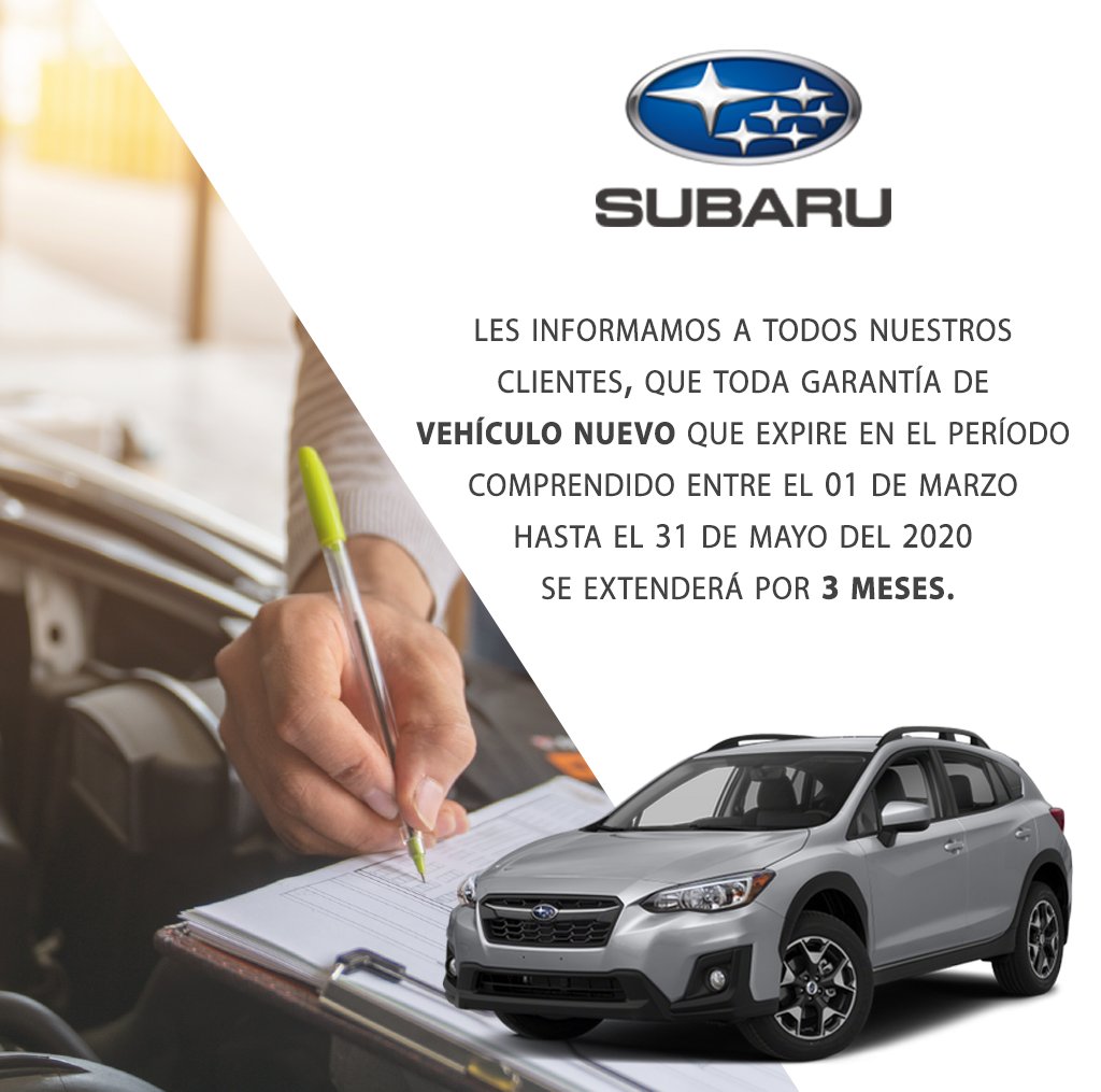 SubaruRD's tweet photo. Extendimos los plazos de garantía y servicios de tu vehículo para que no tengas que preocuparte por el vencimiento de tu garantía. #Quédateencasa #SubaruRD https://t.co/chxJO1PMts