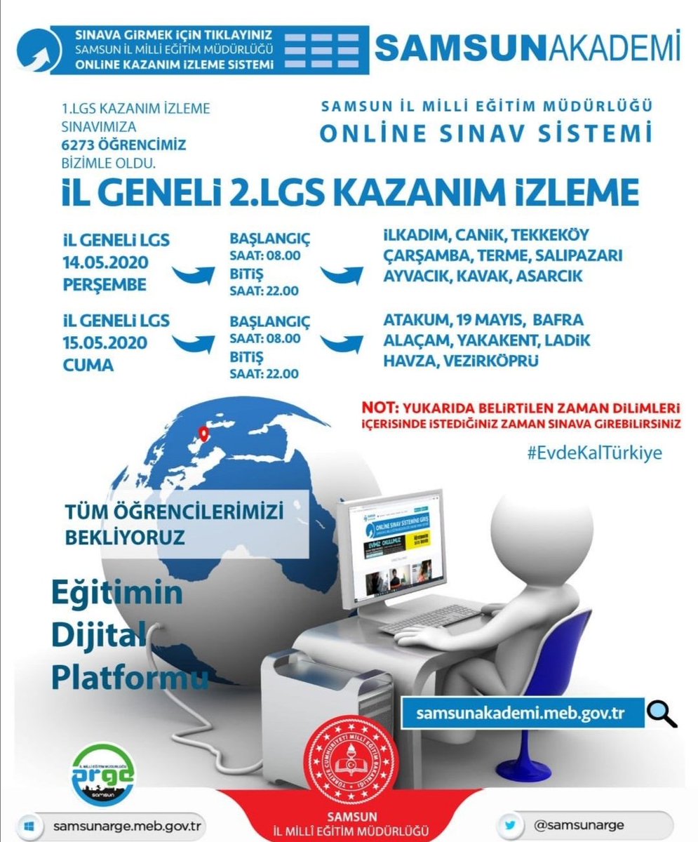 AdekaOrtaokulu's tweet photo. Sevgili öğrencilerimiz ilçemizin sınav günü 14 Mayıs Perşembe günüdür.Sınava katılmanız çok önemlidir. @CoskunESEN57 @Ahmetykaya @GisSamsun @tekkekoymem https://t.co/2JpJS6mGr1