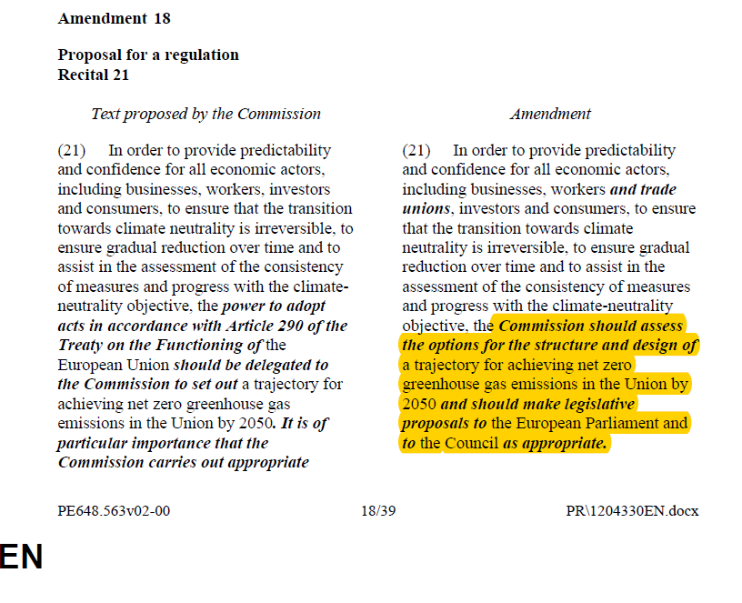 7. An issue that already got quite some attention among  #EU and  #climate experts:  @JytteGuteland's draft kicks the 'delegated acts' out -- something that would lead to more competencies for EU Commission. Instead it calls for ordinary legislative procedure.  #EUClimateLaw [7/n]
