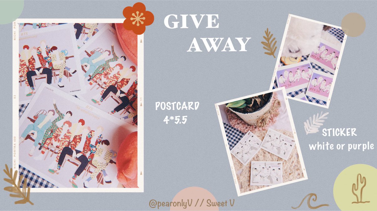 pearOnlyV's tweet photo. PLZ rt
♡♡ 𝐆𝐢𝐯𝐞 𝐚𝐰𝐚𝐲♡ ♡ By. PearonlyV
- Postcard 4*5.5 : 1ea//1person
-Sticker 4*6cm : white or purple/ 1ea
💌คนสนใจรบกวนออกค่าส่งเองนะคะ
- 18 บ. ( ล ท บ)
🎉สุ่มส่งฟรี 4 คน
☘️ลงฟอร์มให้วันที่ 20 นะคะ
#BTS7thAnniversary
#7YearsWithBTS
@BTS_twt https://t.co/pr7Fmn1nVR