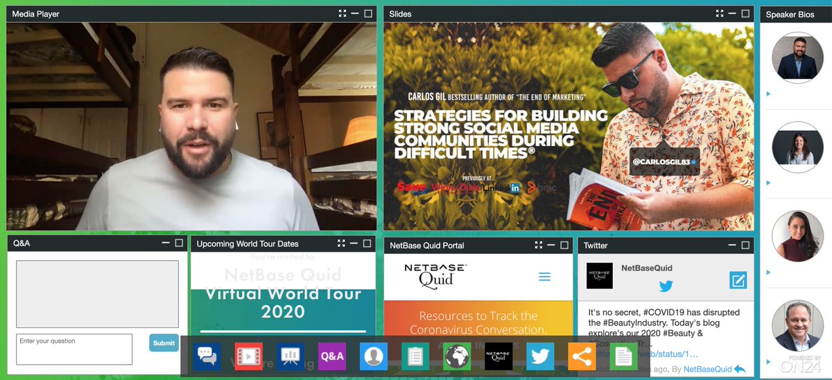 quid_official's tweet photo. Our #NetBaseWorldTour is underway, we're kicking off today's #VirtualSeminar with special guest, @carlosgil83, Author of #TheEndofMarketing. https://t.co/9pwKfhM4Lx