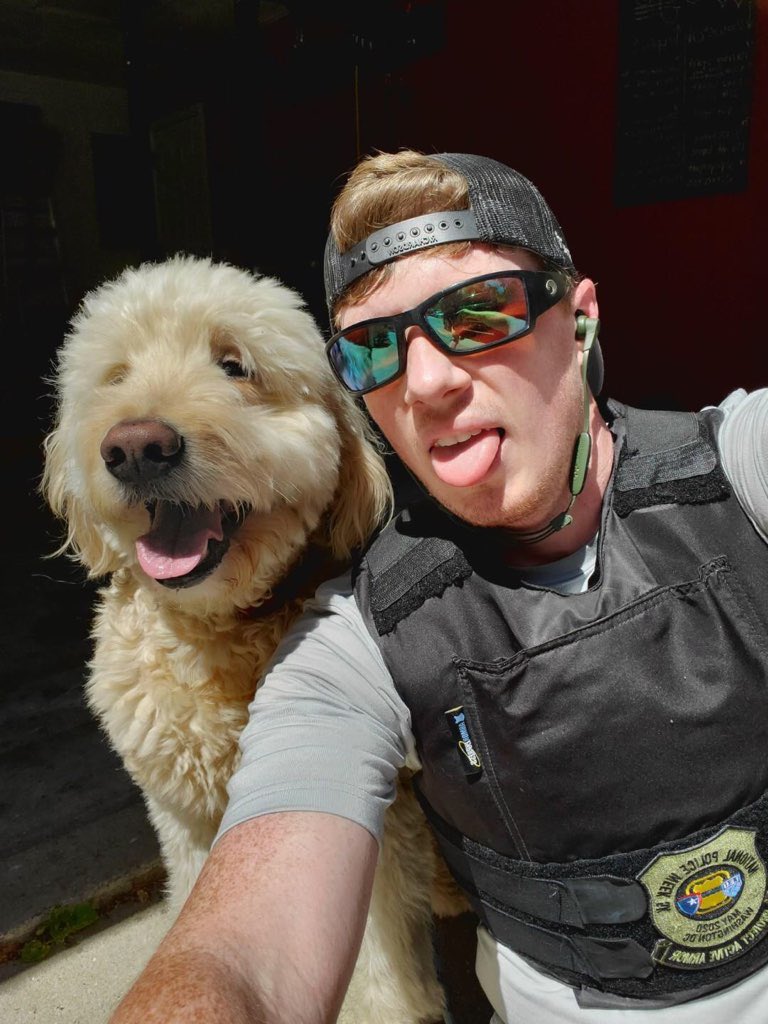 TallyPD's tweet photo. Officer William Yeager ran a 5K in his body armor for National Police Week & to #honorthefallen. His personal canine companion ran with him. They might be a little tired! #nationalpoliceweek2020 #projectactivearmor #COPS #ODMP #tongueouttuesday https://t.co/lhIeiOFsB4