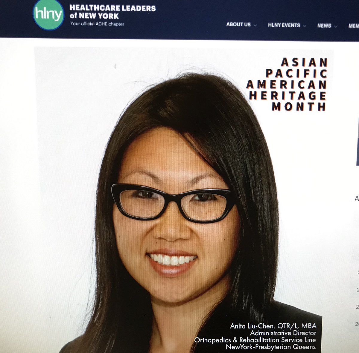 ⁦@NYPQueens⁩ So excited to see Anita Liu-Chen, our AMAZING rising 💫 &amp; NYPQ Ortho &amp; Rehab Service Line Director spotlighted by HLNY Healthcare Leaders Diversity Committee in honor of Asian Pacific American Heritage month. Congratulations Anita &amp; Great Choice HLNY👍😊🎉