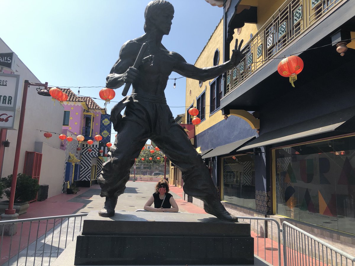 StacyWriteNow's tweet photo. Example of when a picture is necessary to go with the caption: “Here’s me between Bruce Lee’s legs.” #laughteristhebestmedicine #dailylaugh #chinatown #humor #ILoveLA #Easingthelockdown #QuarantineLife #outside #TuesdayThoughts #tuesdayvibes https://t.co/RLDVLNzozE