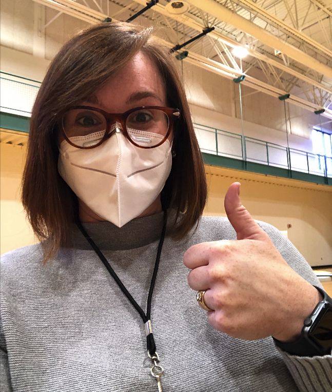 CivicNE's tweet photo. Spread democracy, not coronavirus: Civic #Nebraska's deputy executive director @acrook2 is PPE'd as she works a central #LNK polling place. THANK YOU to *all* poll workers today – you are *ALL* heroes!

#NebraskaPrimary https://t.co/ly9MLkGSuW