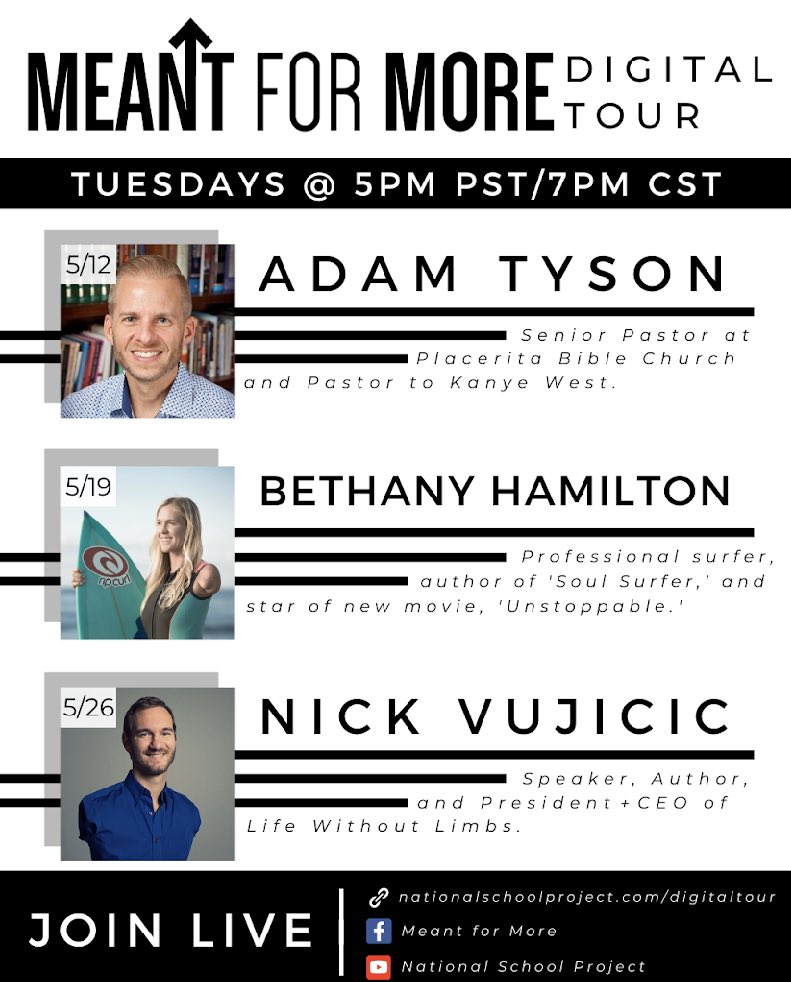 AnchoredWhs's tweet photo. There are only 3 more Meant For More online events with 3 amazing speakers! Find the link in the Meant for more IG account bio! TONIGHT at 7 we will be hearing from Adam Tyson (Kanye West’s pastor)! The final 2 speakers are listed below 👇🏻 hope u can tune in &amp; invite ur friends! https://t.co/nB3LfgT7hs
