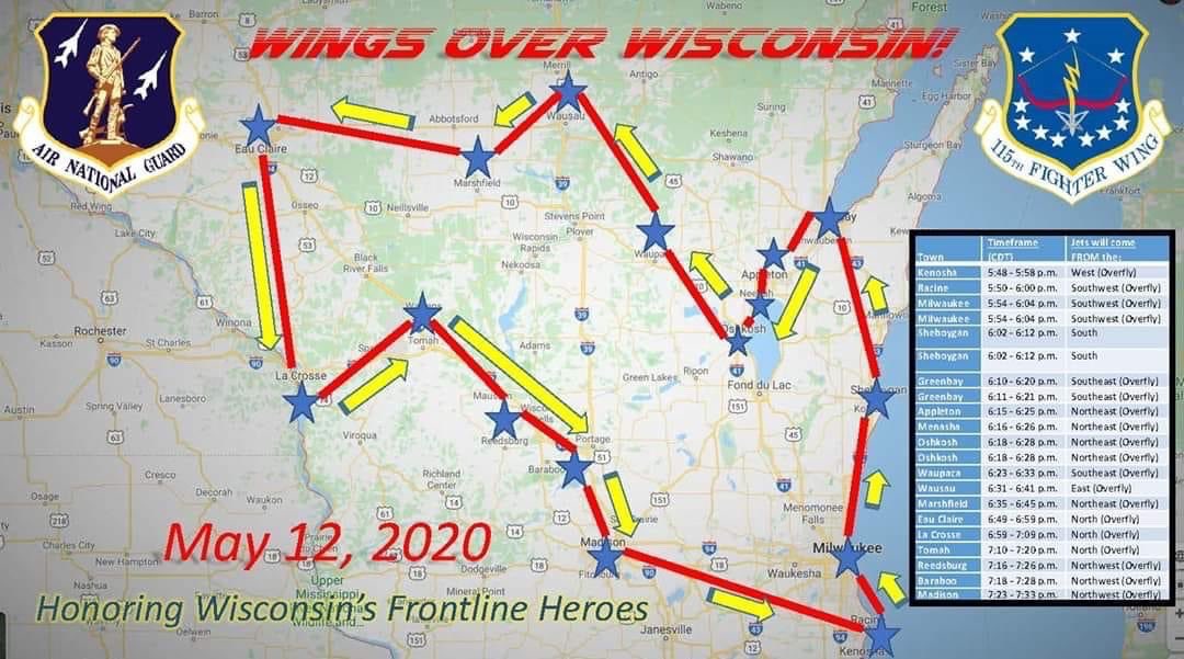 UWEC_POLICE's tweet photo. If you are still on campus tonight, watch for the WI Air National Guard fly over. They will come from the north between 6:49pm-6:59pm and fly over Sacred Heart Hospital. 601 #miniairshow https://t.co/fK3sHiRJyL
