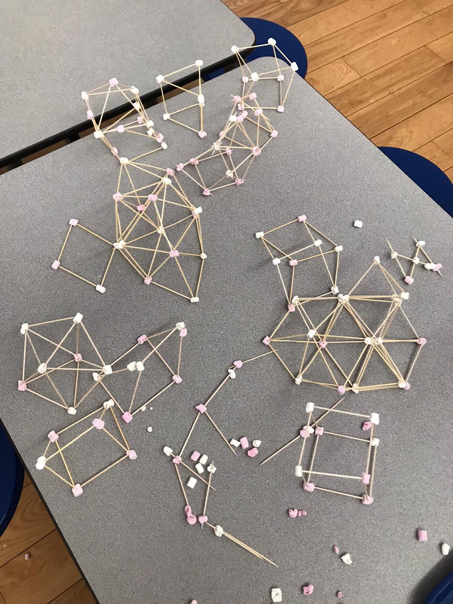 HubDda's tweet photo. Practical maths in the hub today - constructing 3D shapes.  We challenged ourselves to create some complex structures. https://t.co/KhDlKQRvIB