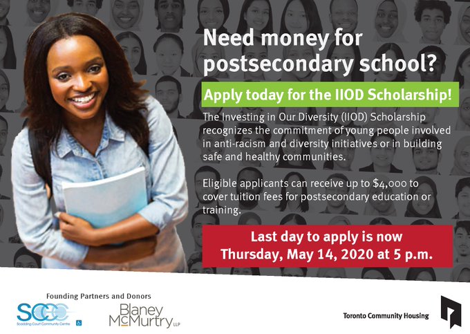 TOHousing's tweet photo. STUDENTS: Please note that the deadline to apply for the 2020 Investing in Our Diversity Scholarship has been extended to Thursday, May 14, 2020 at 5 p.m.
Please visit the #IIOD web page at https://t.co/fUilUbQAlr for more information. https://t.co/GVvEhMa66v