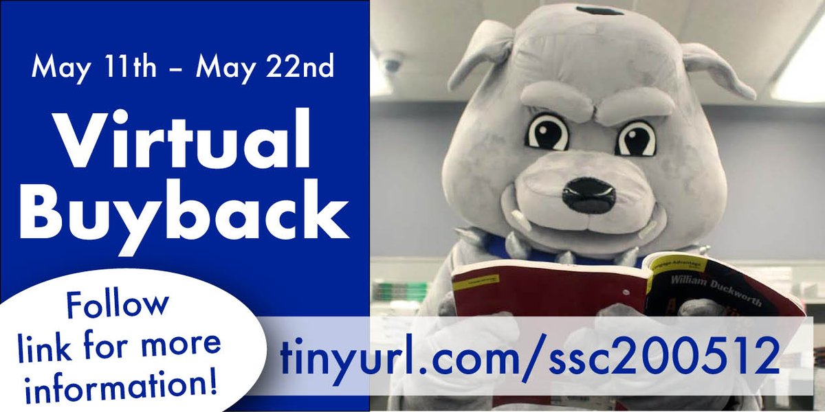 South_Suburban's tweet image. Virtual Book Buyback!
Since we are not able to conduct buyback while we are closed under the state mandate, you may want to consider online options. Please click the link to view our buyback partner links: tinyurl.com/ssc200512