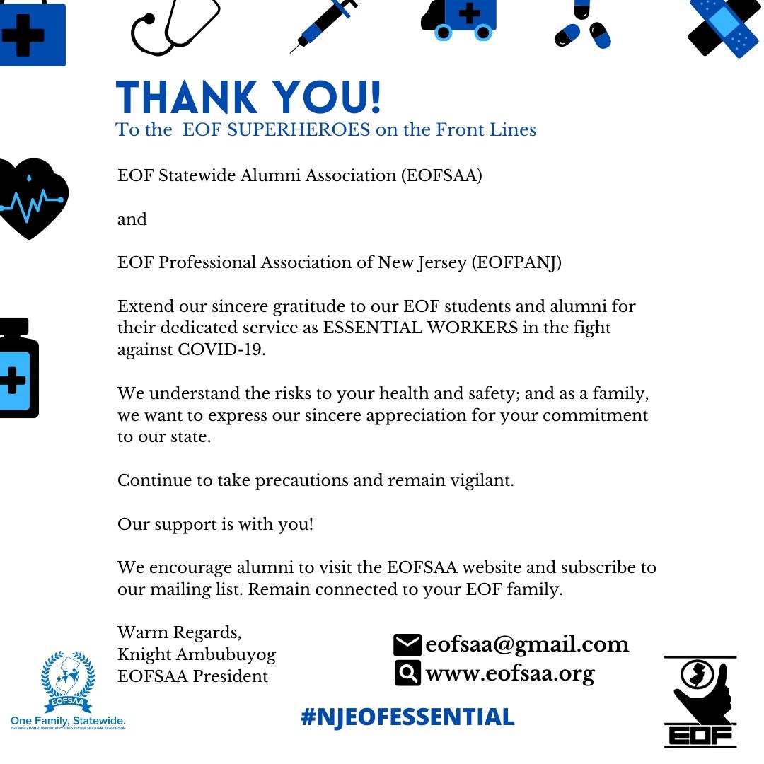 eofccm's tweet photo. To all our EOF essential workers - WE ARE WITH YOU and WE ARE SO PROUD. Thank you! #IAmEOFNJ #NJEOFEssential #EOFNJproud https://t.co/uNO0DBJxLB