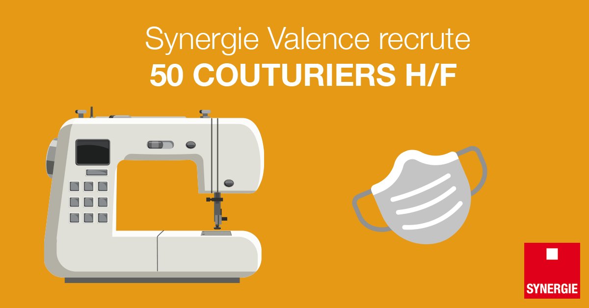 Synergie's tweet photo. #EMPLOI Notre agence de Valence recrute 50 couturiers H/F pour un de nos clients (26) du secteur de la #décoration. Professionnels ou amateurs qui maîtrisez les outils de #couture, ce poste est fait pour vous 🧵 Toutes les informations : https://t.co/vJ8qJoLBP6 https://t.co/8iERGK6NE1