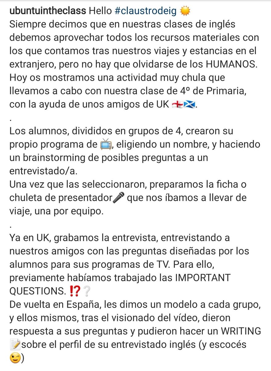 ubuntuinclass's tweet image. LET'S INTERVIEW! Los alumnos de 4° de EP trabajan las 4 destrezas lingüísticas mediante la creación de un programa de TV, diseñando nombre, preguntas de la entrevista y haciendo un report como #finaltask. #claustrovirtual #abp #esl
