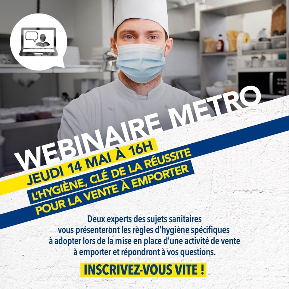 😷🛎L’HYGIÈNE, CLÉ DE LA RÉUSSITE POUR LA VENTE À EMPORTER 📋Inscrivez-vous gratuitement au Webinaire <a href="/METRO_FR/">METRO France</a>  qui aura lieu ce jeudi 14 Mai de 16h à 16h45  : cutt.ly/TynQYn2
#Hygiene #webinaire #restauration #vente