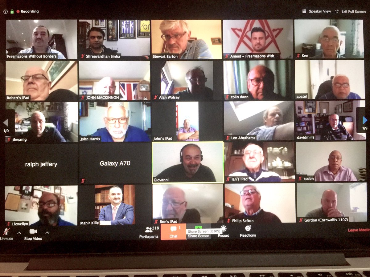 BombayFreemason's tweet photo. Eagerly awaiting the beginning of @RyanWil11923403’s talk on the #ProgressiveOrders administered from @MarkMasonsHall. We already have close to 250 Brethren from the four quarters of the globe on the Zoom call! https://t.co/YBfYWB0586