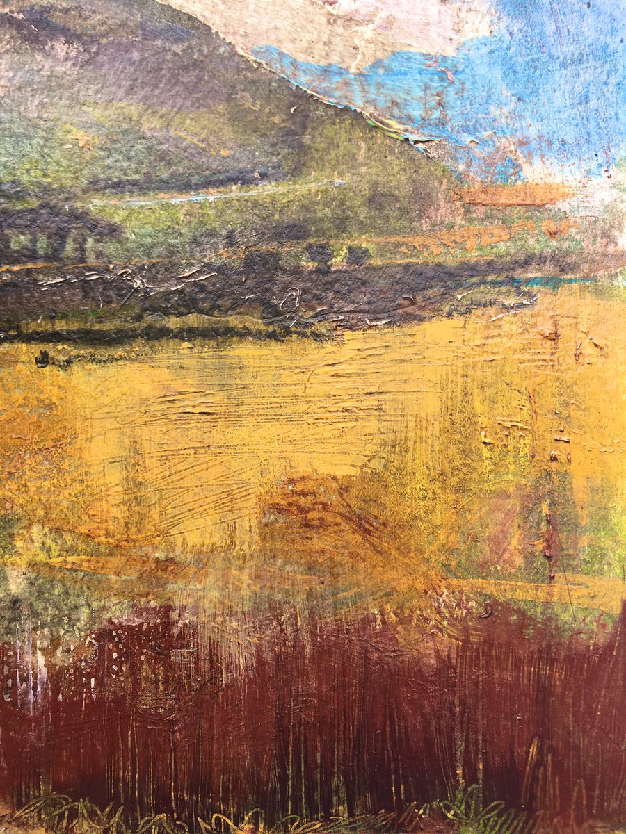 CatSalterArtist's tweet image. This is where it has ended up! Mixed media and working over varnish with more acrylic. Interesting effects when you scratch back through the wet paint. #experimenting #mojoback #dosomethingnew #artistsinlockdown