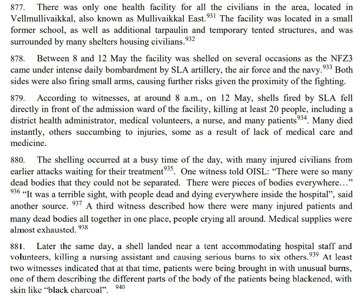 "shells fired by the Army fell directly in front of the admission ward ... killing at least 20, incl a distr health administrator, medical volunteers, a nurse + many patients. Many died instantly, others succumbing to injuries, some as result of lack of medical care + medicine."