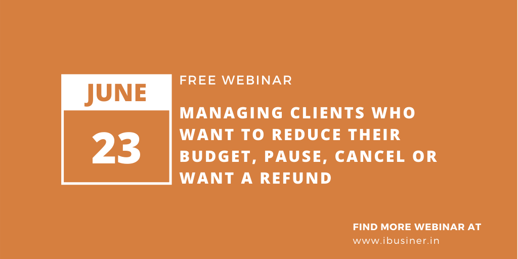 Ibusiner's tweet photo. Managing Clients Who Want To Reduce Their Budget, Pause, Cancel OR Want A Refund [Free Webinar On 23th June]
Join Now https://t.co/XZNQ25pKSe

#webinar #webinars #freewebinar #advertisingagency #agency https://t.co/wygqaneQ1D
