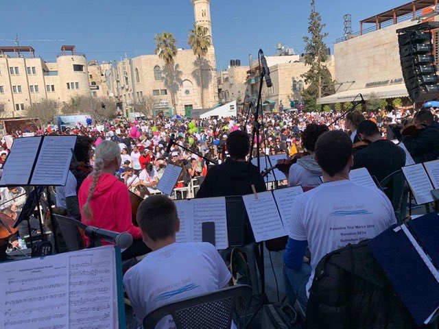 BSformusic's tweet photo. Last year we played to thousand of people at the Palestine Marathon in Betlehem! Unforgettable! #barenboimsaidformusic https://t.co/3yvWtmc406