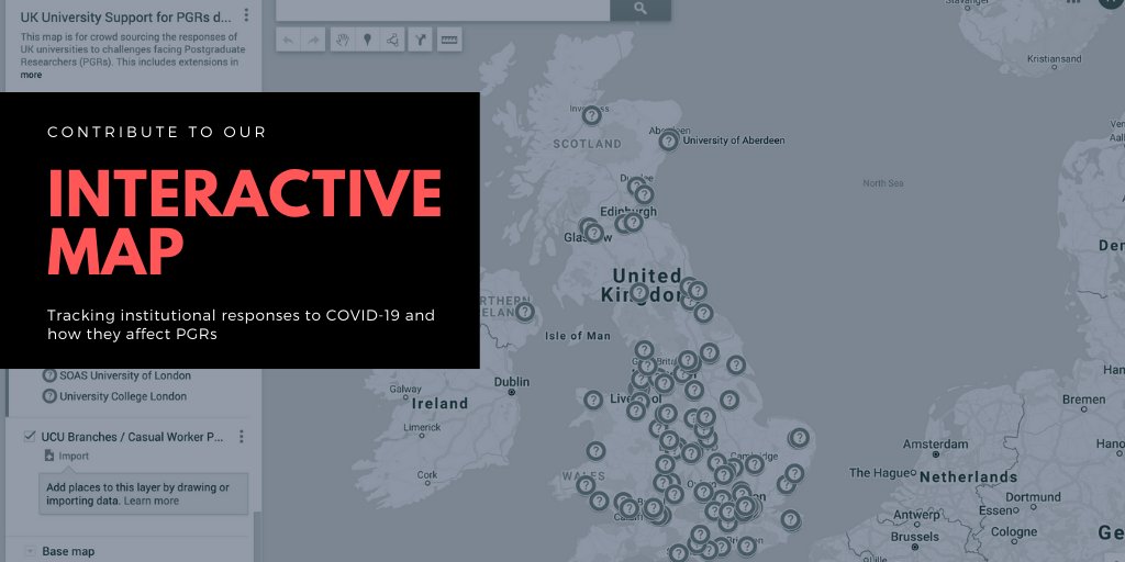 PandemicPGRs's tweet photo. [MEGATHREAD - UNIVERSITY RESPONSE]
🗺️This week, we've created this interactive, editable map, which tracks the institutional responses to Covid-19 and their impact on PGRs.  Click the link, and find your institution. https://t.co/0YJV39efNB [1/x] https://t.co/IuVyZeIgeC