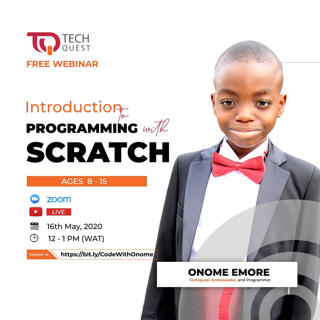 techquestcamp's tweet photo. Join TechQuest STEM ambassador Onome Joshua Emore, a 12year-old programmer as he Introducing programming to beginners using Scratch

Onome is proficient in 8 programming languages - Alice, Scratch, Greenfoot, Kodu Game Lab, HTML, CSS, 2D Unity, Python and MIT App Inventor... https://t.co/MF7IxuZhXf