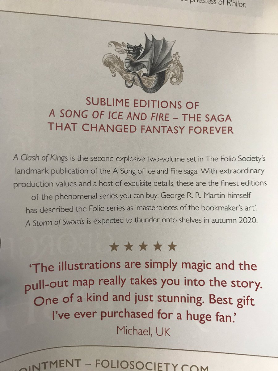 scottnesbitt96's tweet photo. @foliosociety I just got the catalogue for this years Summer Collection, and an awesome separate fold-out for A Clash of Kings, and I seen this!🤯 A Storm of Swords later this year?😵 https://t.co/nngFgZsjts