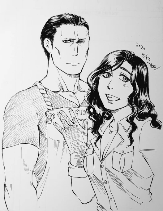 ペン入れ修行。巨乳(※男女問わず)を描くのは難しいですが、とても好きです。 #白い竜 