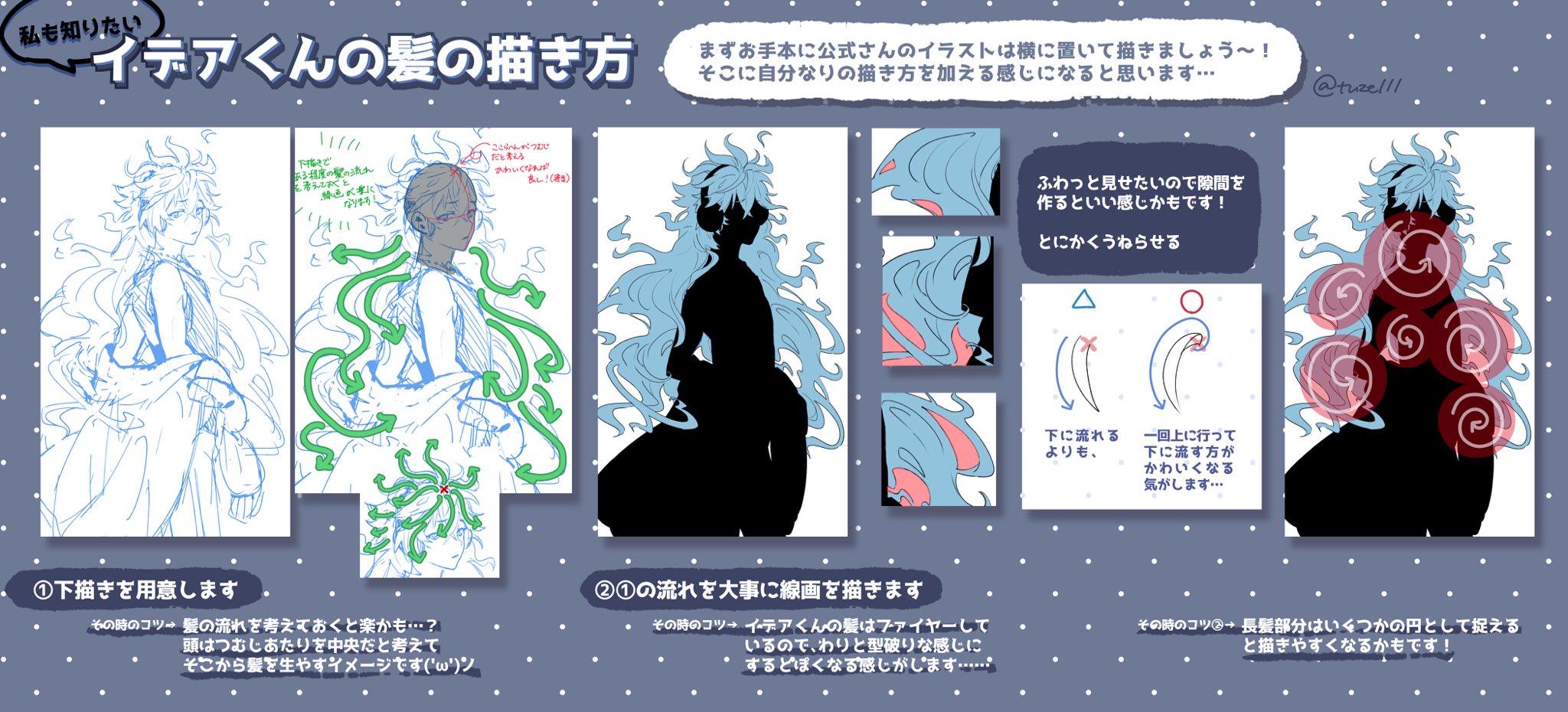 心 むしろ私が知りたい イデアくんの髪の描き方 髪の塗り方は以前ツイートしてそんな書くことないので 一応線画までの過程でコツを捻り出しました マシュマロありがとうございました T Co Habpexh8uq Twitter