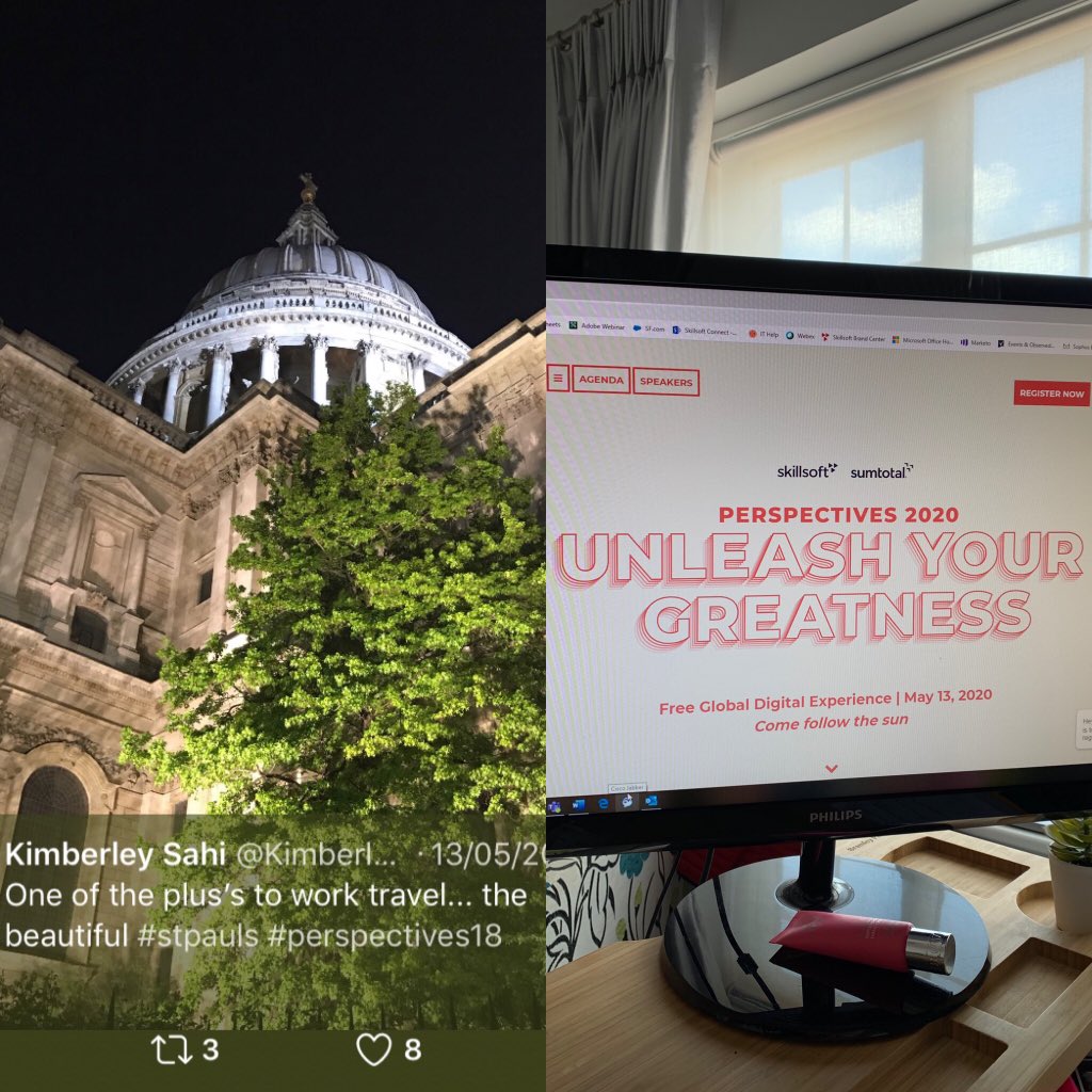 KimberleySahi's tweet photo. 2018vs2020... so the view may have changed and we’re no longer in city but instead we are at your desk! Bringing you round the clock insightful and inspiring sessions #perspectives2020 is set to be an awe inspiring event! #skillsoft #sumtotalsystems https://t.co/TpixjjnVUr