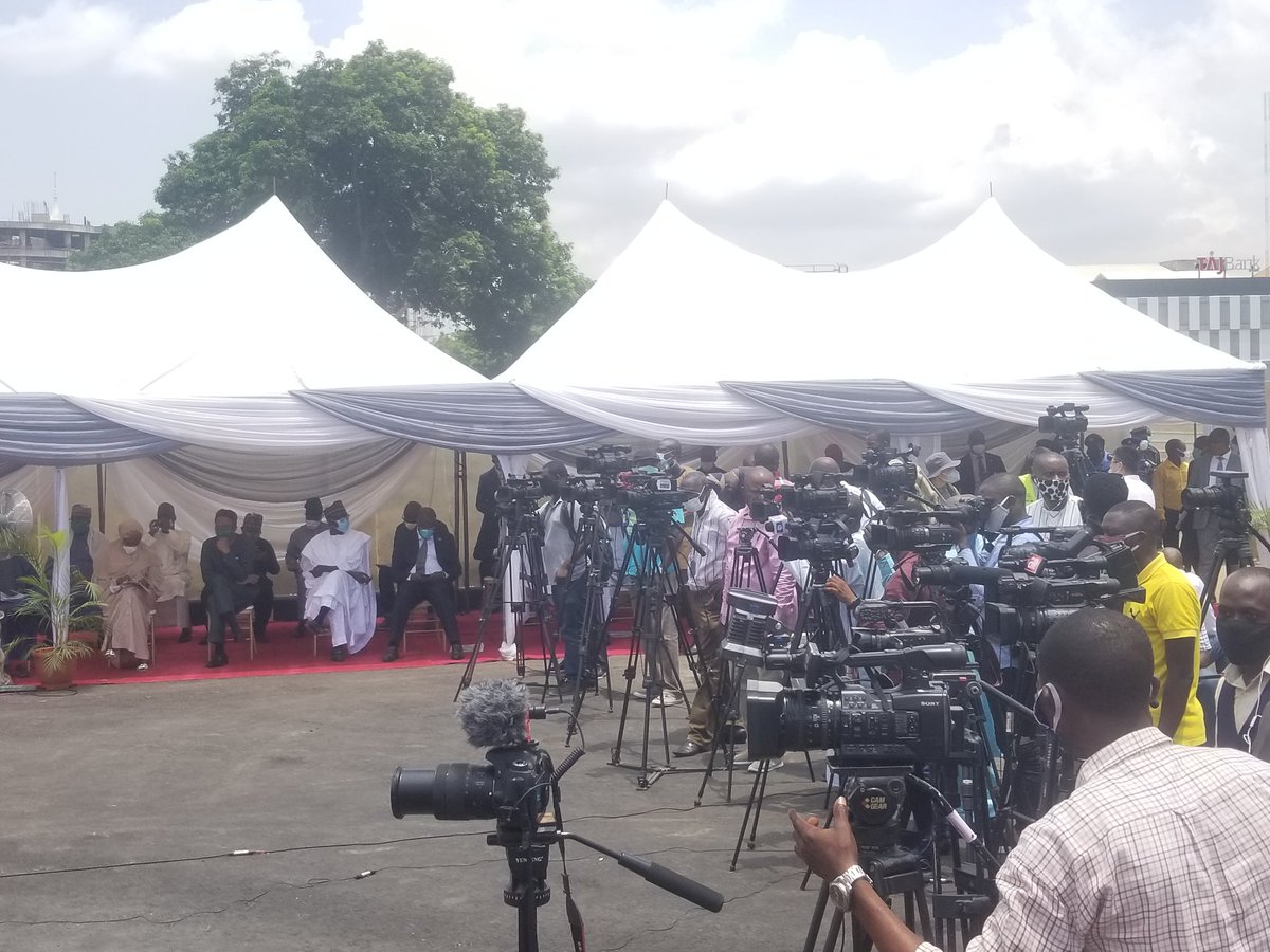 AderonkeW's tweet photo. Ongoing in Abuja: Handing over and commissioning of This DAY Dome, a 100 bed isolation facility center, by This Day Media and Technology Group, to the federal Government. #covid19 #staysafe https://t.co/ihnxJ7Mb0n