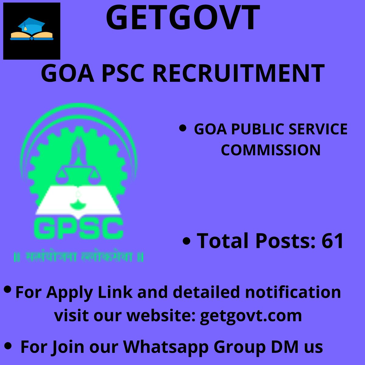 GovtGet's tweet photo. GOA PSC RECRUITMENT

For Apply link and detailed notification click here: https://t.co/TAO1jVnAA8

Join our Whatsapp group: https://t.co/EdMyyffFnI

#goa #GPSC #GPSCselectedunemployed #GPSCselectedberojgar #Job #Jobs #Covid_19 #CoronaWarriors #CoronaUpdate #CoronaUpdatesInIndia https://t.co/MIYtQi2TvT
