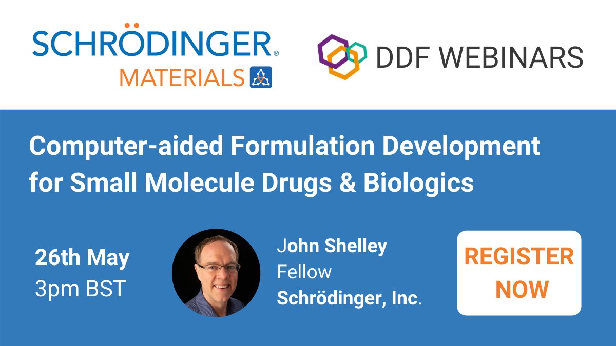 Brand new webinar - Computer-aided Formulation Development for Small Molecule Drugs and Biologics with John Shelley from Schrödinger Materials.

Register here for free - view6.workcast.net/register?cpak=…