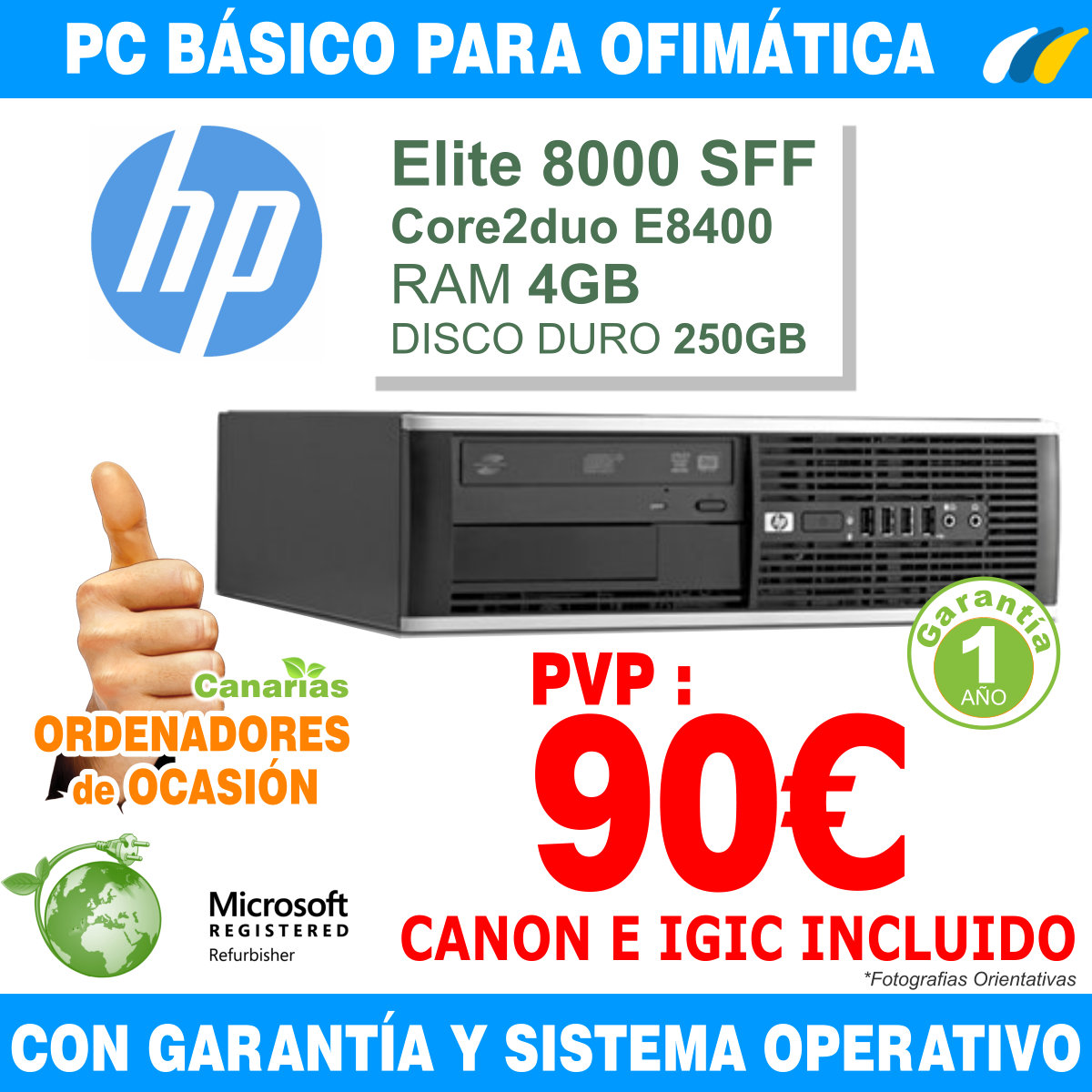 OOC_Canarias's tweet photo. Ofertas 5º Aniversario 🇮🇨. Hp Elite 8000 / Pro 6000 SFF - Intel E8400 3.00 GHz 4GB 250GB
https://t.co/tPyWkXkOke
#EconomíaCircular #ordenadorbarato #pcbarato #ordenadoressegundamano #recicla #reduce #reutiliza #canarias https://t.co/bRqCoPHkR8