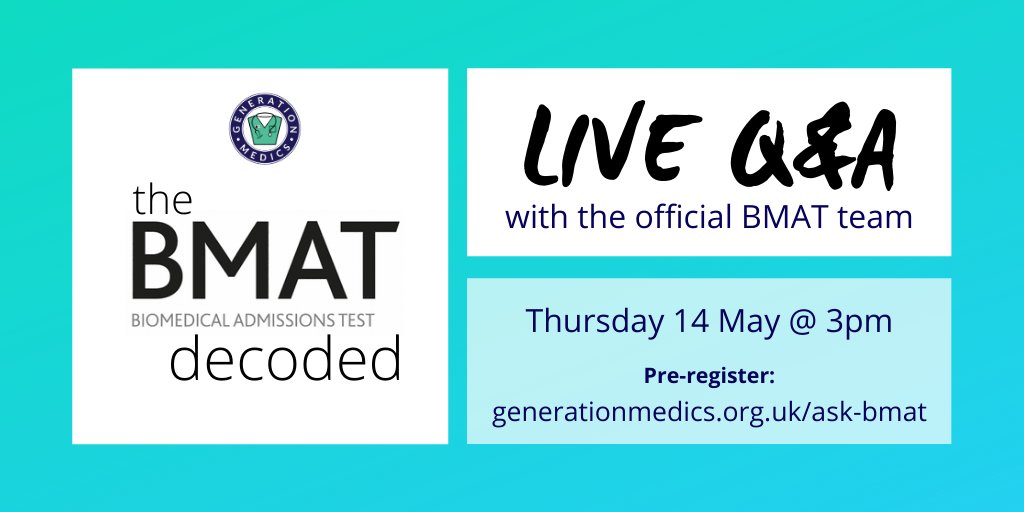 📣 Calling all #aspiringdoctors + #futuredentists
🚨Don't miss our FREE LIVE BMAT Q&amp;A🚨

Hear #BMAT updates and get your Q's answered by the official @admissionstests team!

📆This Thursday @ 3pm
⏯Sign up: generationmedics.org.uk/ask-bmat/

#MedEd #CEIAG #AspiringMedic #WideningAccess