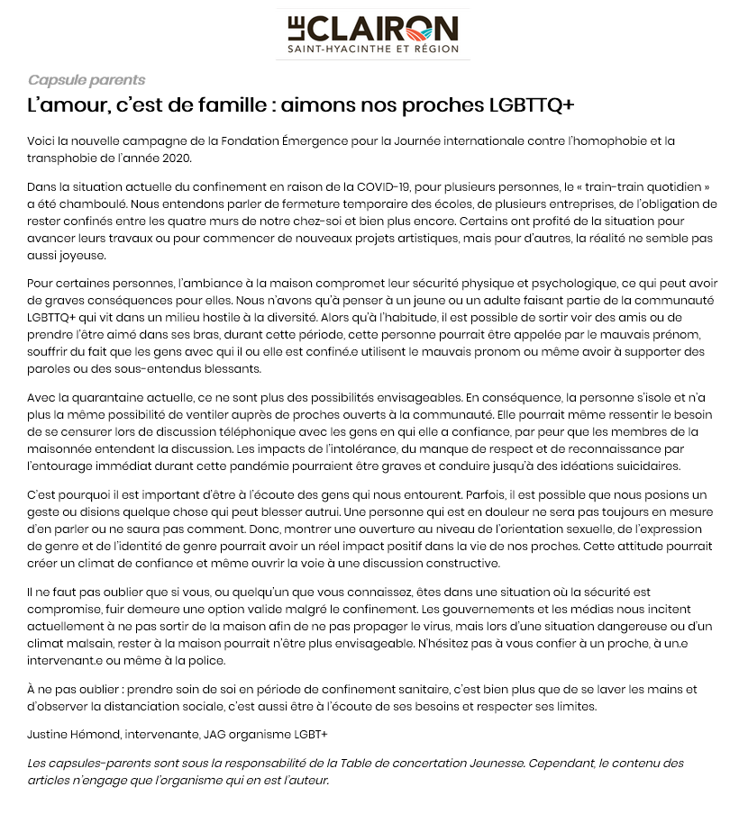 lejagorg's tweet photo. Article paru dans le Clairon de Saint-Hyacinthe pour le 17 mai 2020 https://t.co/L7GJmmrXgB