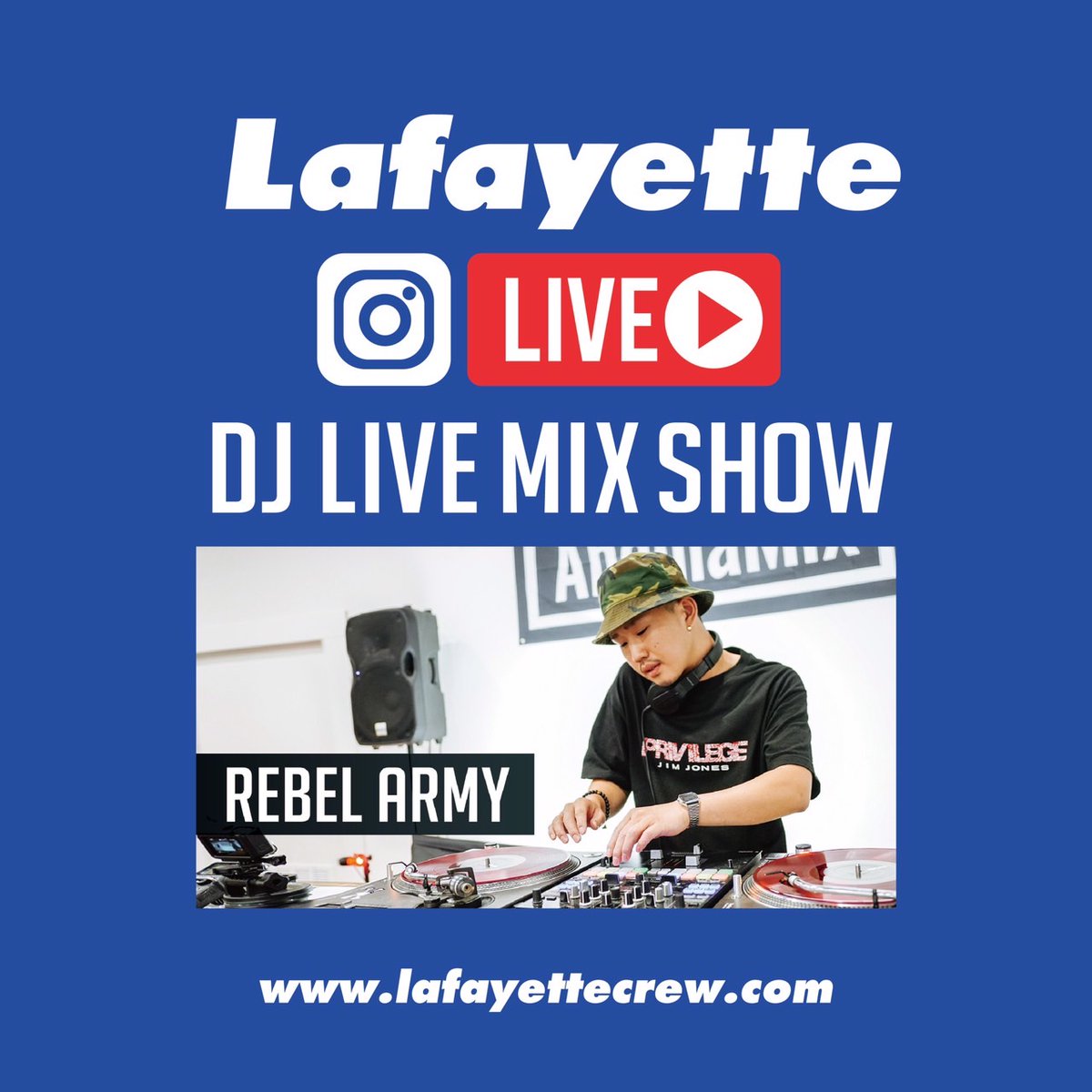 Lafayette_nyc's tweet photo. https://t.co/QT5n7PKtsd
5/12(火) 23時〜 Lafayettecrew インスタグラムアカウントにて @REBELARMY91 のDJプレイをニューヨークからライブ配信 
#lafayette #lfyt #lafayettecrew #おうち時間 #stayhome https://t.co/V3b4vxZ2F4