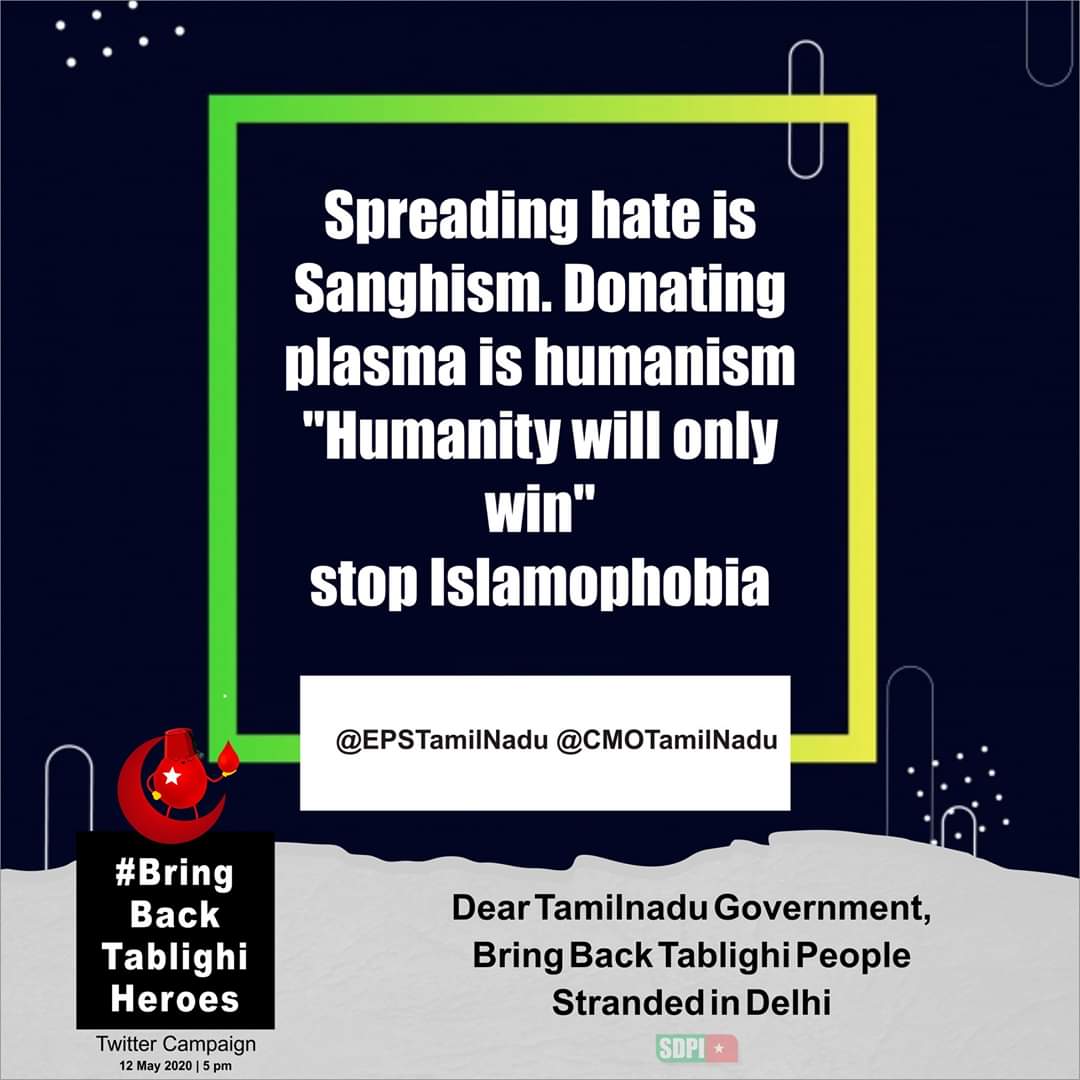 SSalahuddin19's tweet photo. Spreading hate Is Sanghism, Donating Plasma Is Humanism 

#BringBackTablighiHeroes https://t.co/QP9tIDY1ne
