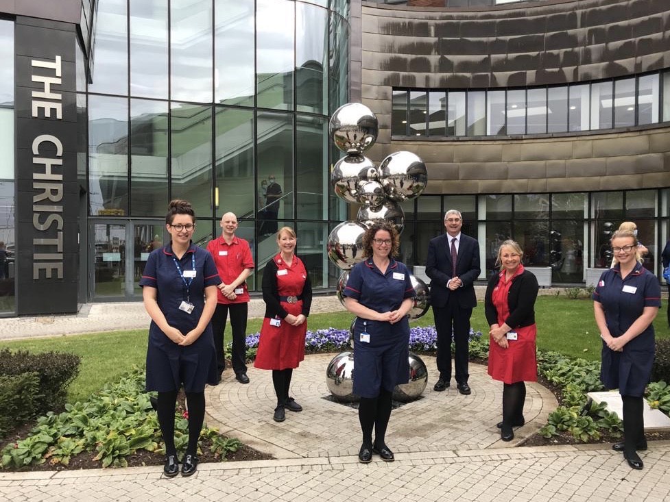 TheChristieNHS's tweet photo. At 11am today our staff came together to celebrate #InternationalNursesDay, clapping to show their support and thanks to our nurses 👏 💙 

#ThankYouNurses #IND2020 @NHSEngland https://t.co/ySZ6RAPSpl