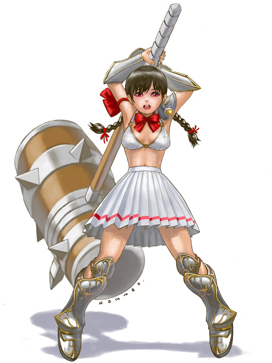 おこし 巨大過ぎるハンマーとそれを一生懸命振るう小柄な女の子っていうコンセプトを最大限に表現した絶妙な構図だと思います ｪ