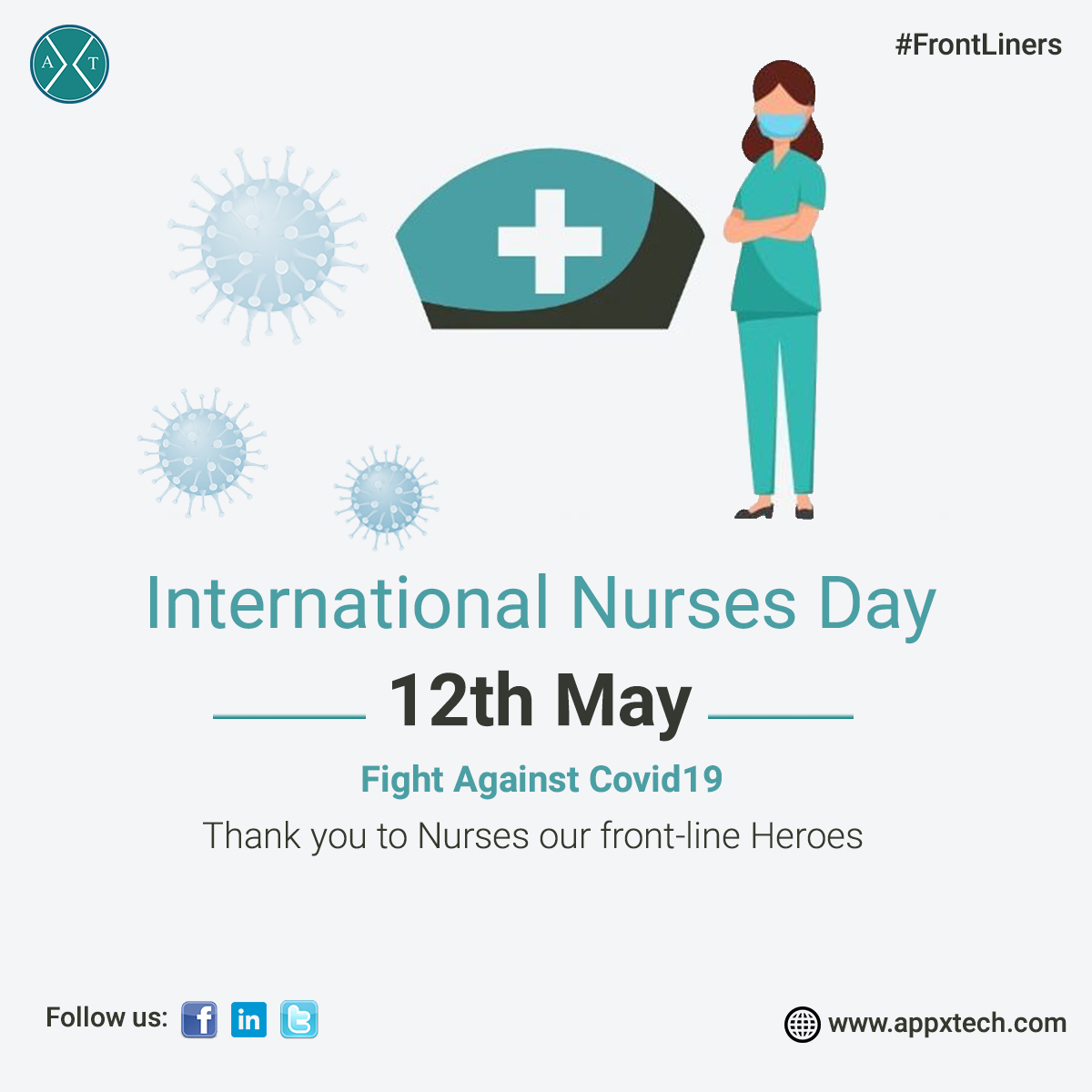 Appxtech1's tweet photo. International Nurses Day

Fight against Covid19
Thank you to Nurses our front-line Heroes 

#InternationalNursesDay #NursesWeek #nurses #nursesrock #Salute #NursesWeek2020 #SupportNurses #Nurses2020 #healthcareworkers #Tribute #yearofthenurseandmidwife #YearOfTheNurseAndMidwife https://t.co/YLK8Db2NsK