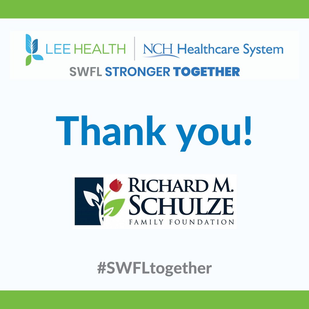 LeeHealthFdn's tweet photo. Thank you to the Richard M. Schulze Family Foundation for donating $40,000 to the SWFL Stronger Together fund. Your gift will help supply essential equipment and protective gear for our front line providers as they care for our community! #SWFLtogether #LeeHealthStrong https://t.co/qFgALu4Q0z