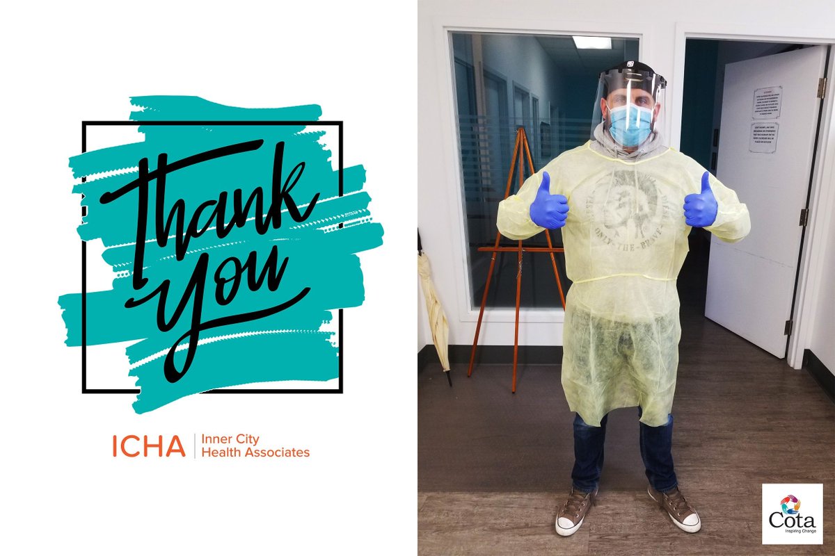 CotaInspires's tweet photo. We're grateful to community friends, @ICHA_Toronto, who received a Face Shield donation & then shared their donation supply with us. Thank You to Dr. Rowe (from Cota's AHFT Program) who advocated to ICHA on behalf of staff #CotaStrong https://t.co/0zCr6DAbtP